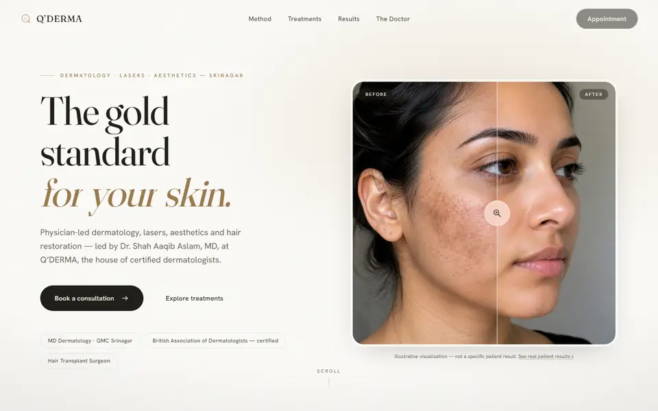 Q'Derma website homepage